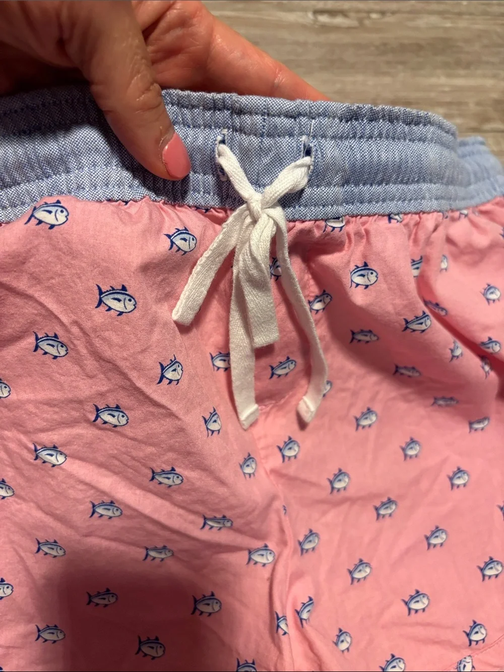 Southern Tide Pink Cotton Pajama Shorts with Blue Waistband